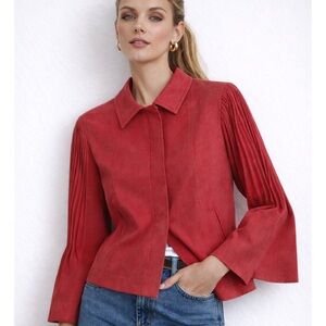 Akris Punto Made in Italy Pleated Sleeve Jacket in Burnished Poppy Red